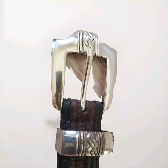 Onyx Brighton  Leather Belt Men's 44 Brown Black Pinon Hills Inlay Lace - Picture 5 of 7